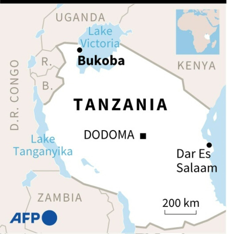 Mapa da Tanzânia localizando o local do acidente.