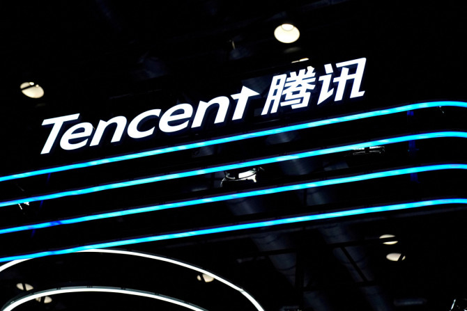 Um logotipo da Tencent é visto em seu estande na Feira Internacional de Comércio de Serviços da China 2020 (CIFTIS) em Pequim