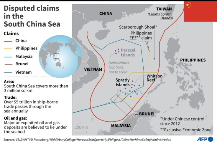 Mapa mostrando reivindicações disputadas no Mar da China Meridional.