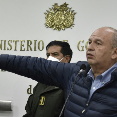 O ex-ministro do Interior boliviano Arturo Murillo, visto aqui em entrevista coletiva em La Paz em outubro de 2020, foi preso nos EUA por lavagem de dinheiro