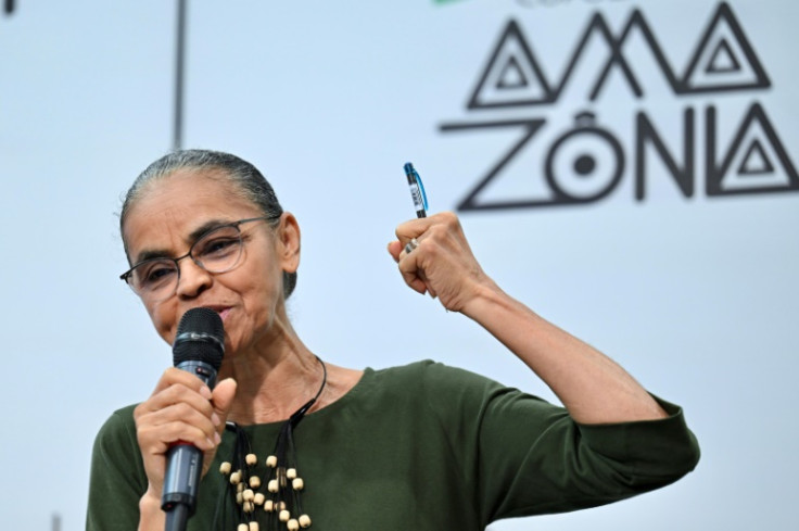 Ministra do Meio Ambiente, Marina Silva, discursa durante o Seminário Diálogos Amazônicos em Belém, Pará, Brasil, em agosto de 2023